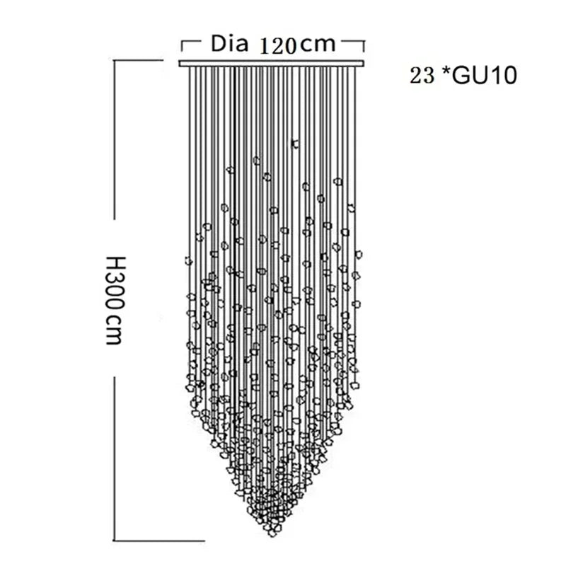 Lustre LED en cristal moderne en pierre de verre pour escalier et villa