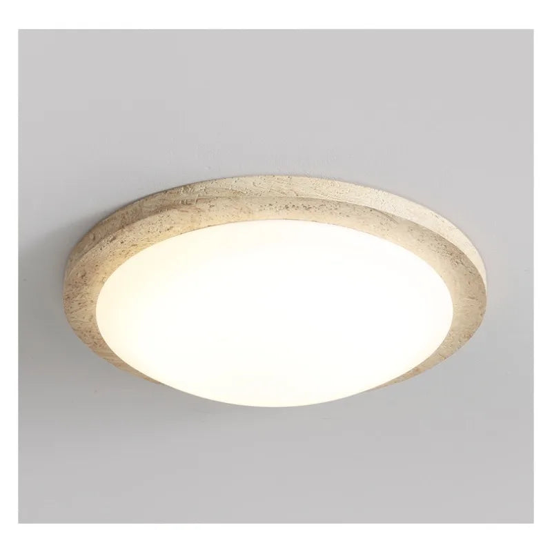 Plafonnier rond LED en travertin jaune, design wabi sabi naturel pour intérieur