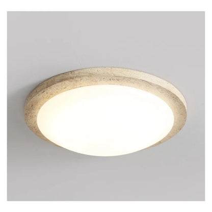 Plafonnier rond LED en travertin jaune, design wabi sabi naturel pour intérieur