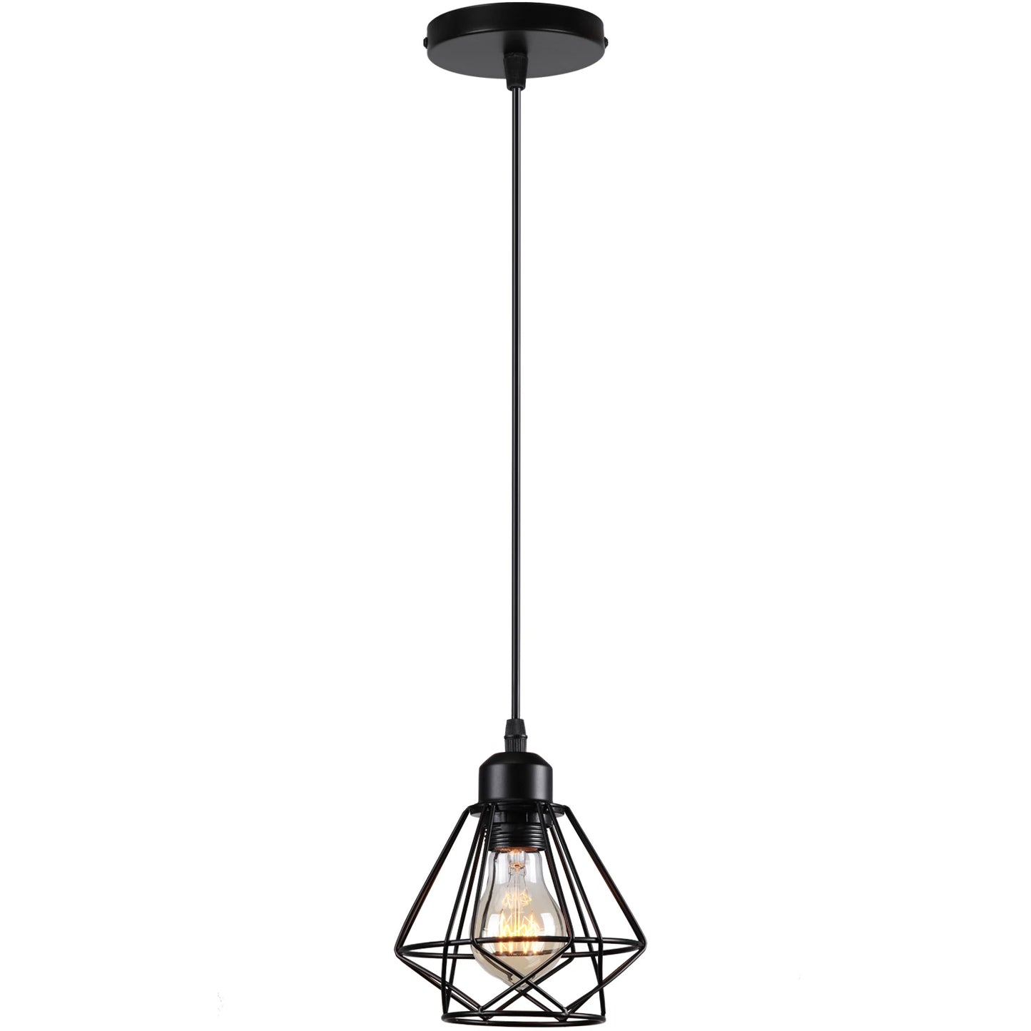 Suspension vintage en métal abat-jour cage fil noir pour éclairage intérieur