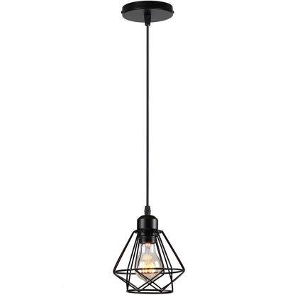 Suspension vintage en métal abat-jour cage fil noir pour éclairage intérieur