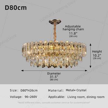Suspension lustre LED cristal design moderne pour salle à manger haut plafond