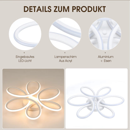 Plafonnier LED 60W design floral en métal, lumière blanc chaud 3000K, 43 cm, ambiance cosy