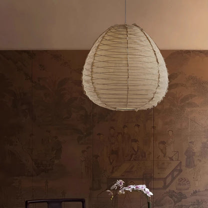 Suspension japonaise Wabi Sabi en tissu tricoté main, lumière chaleureuse