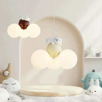Suspension lustre ours dessin animé en métal, lumière douce pour chambre d’enfant