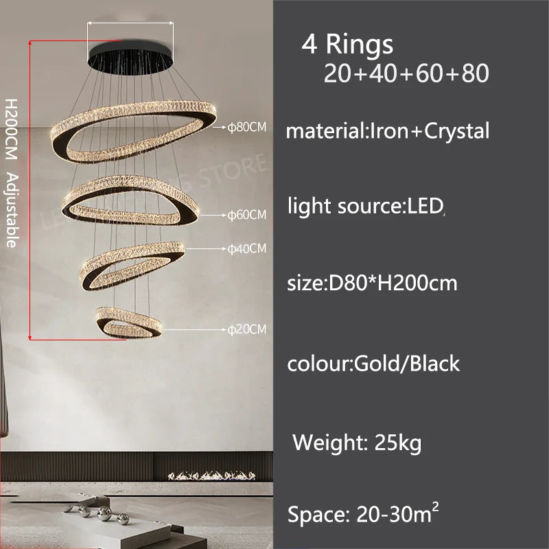 Lustre moderne en cristal pour salon et salle à manger, lumière chaude réglable