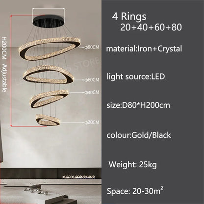 Lustre moderne en cristal pour salon et salle à manger, lumière chaude réglable