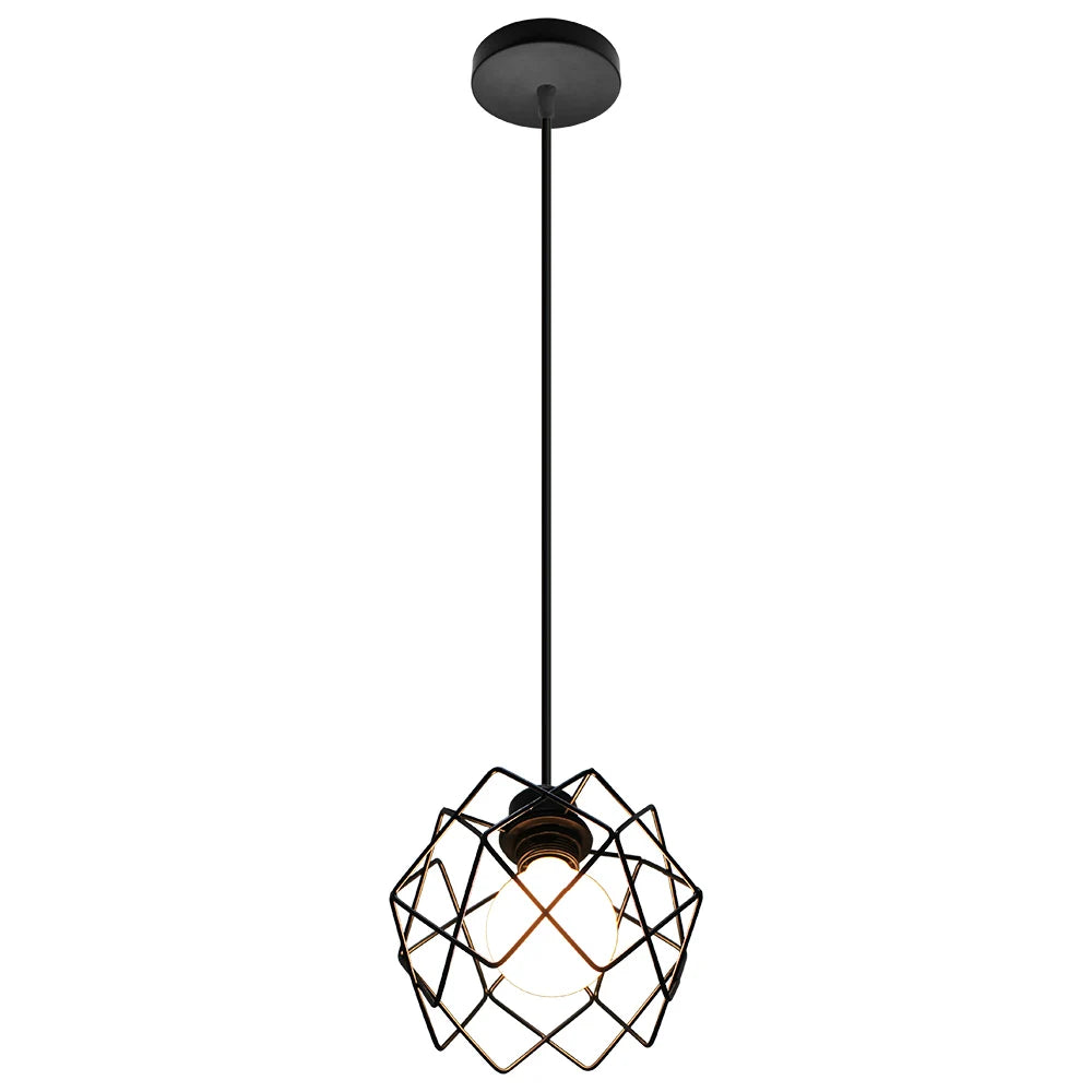 Suspension vintage en métal abat-jour cage fil noir pour éclairage intérieur