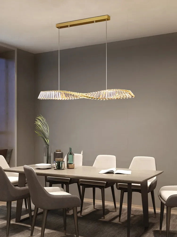 Suspension moderne en cristal K9 spirale, lumière LED pour îlot et salle à manger