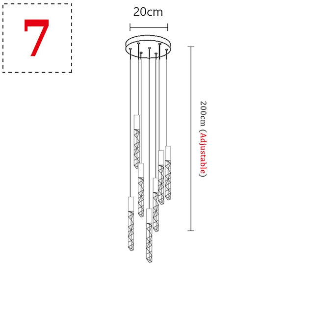 Suspension LED moderne spirale en cristal pour salon et duplex