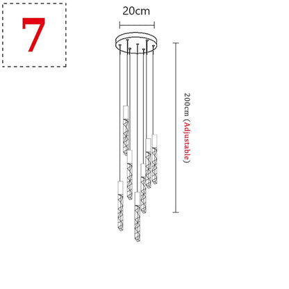 Suspension LED moderne spirale en cristal pour salon et duplex