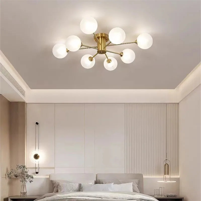 Plafonnier Sputnick design bulle en métal chrome poli pour salon et salle à manger