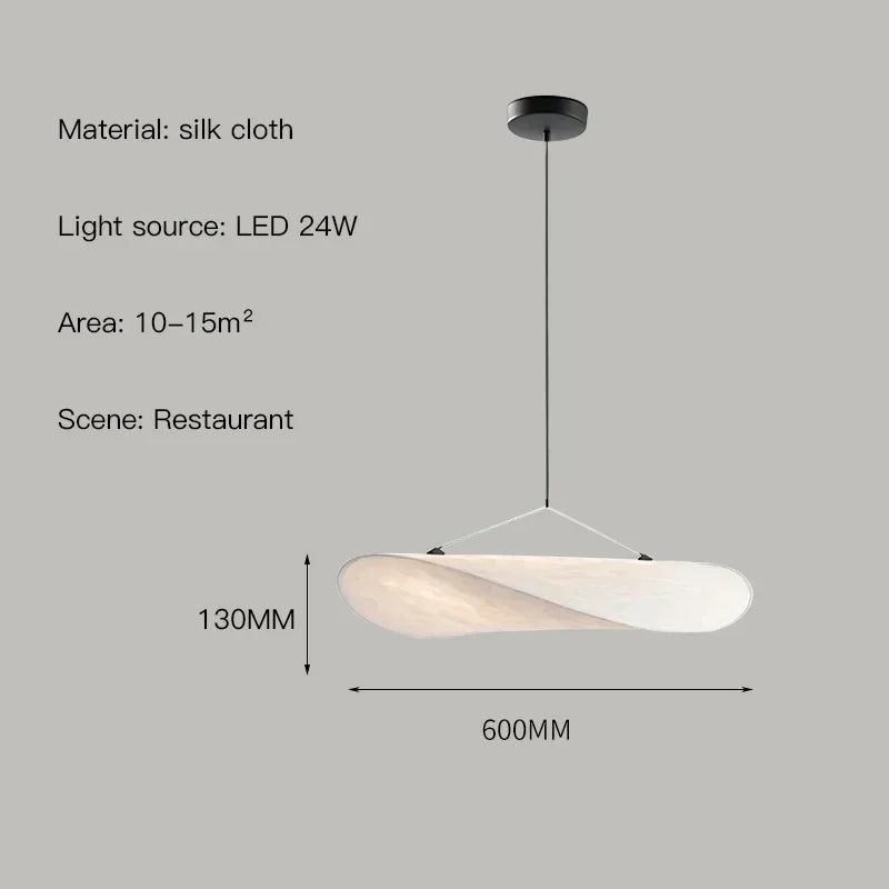 Suspension Wabi Sabi nordique en soie naturelle LED blanc modulable