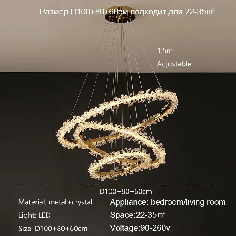 Suspension Lustre Cristal Nordique Moderne Anneau pour Salon et Chambre