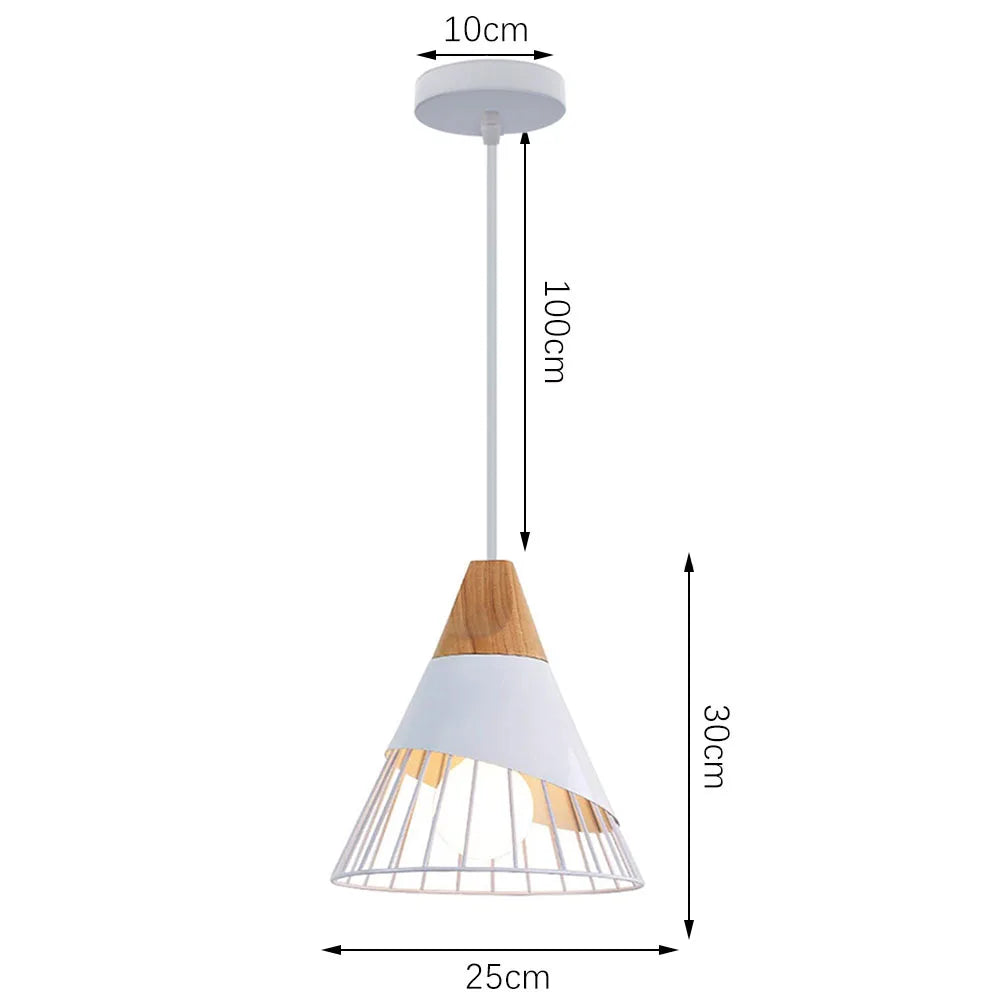 Suspension LED E27 moderne en fer et bois style nordique pour salon et cuisine