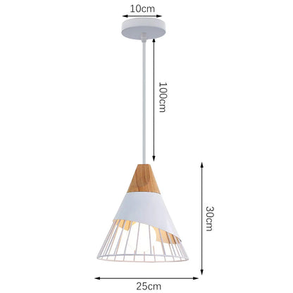 Suspension LED E27 moderne en fer et bois style nordique pour salon et cuisine