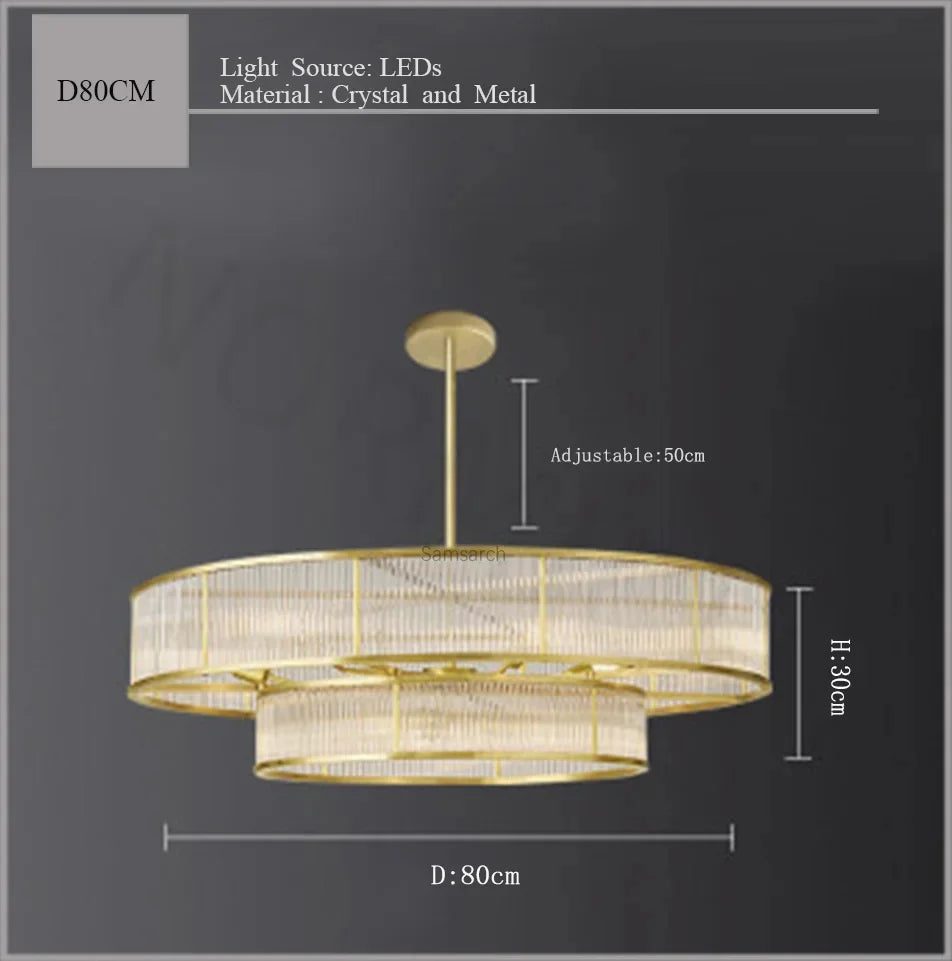 Suspension lustre en cristal doré cuivre, LED luxueuse pour salon et chambre