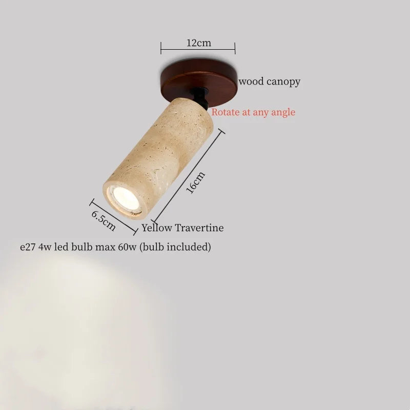 Applique Murale LED Japon Wabi Sabi en Travertin Jaune, Ambiance Chaleureuse