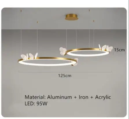 Plafonnier LED Anneau Métal Doré, Design Nordique avec Papillon Acrylique, Éclairage Salon et Chambre