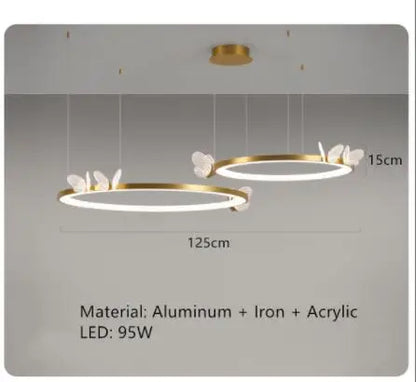 Plafonnier LED Anneau Métal Doré, Design Nordique avec Papillon Acrylique, Éclairage Salon et Chambre