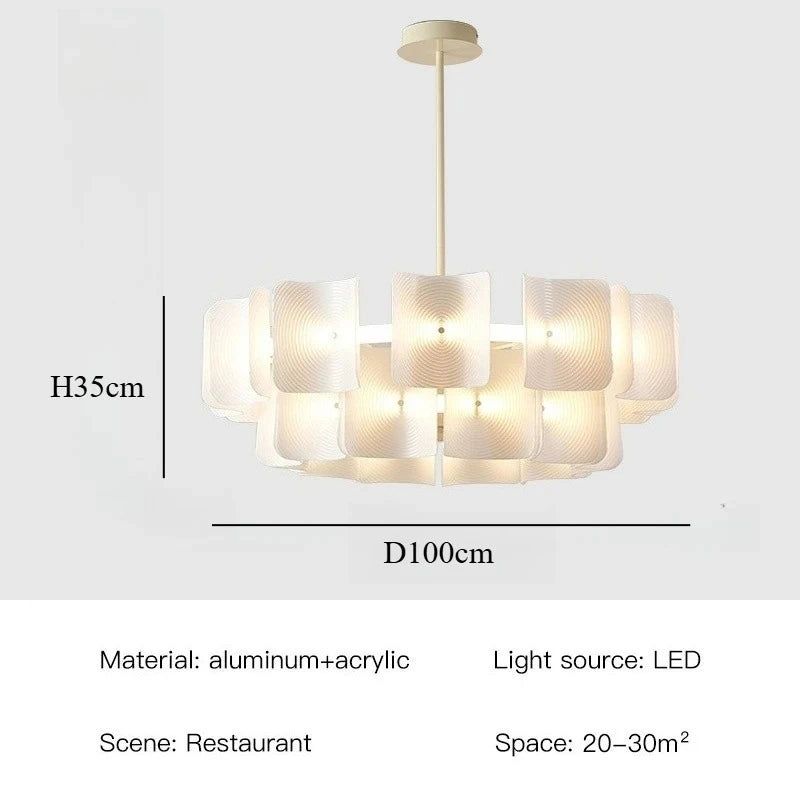 Suspension grand lustre blanc minimaliste Wabi Sabi en acrylique LED pour salon et hall