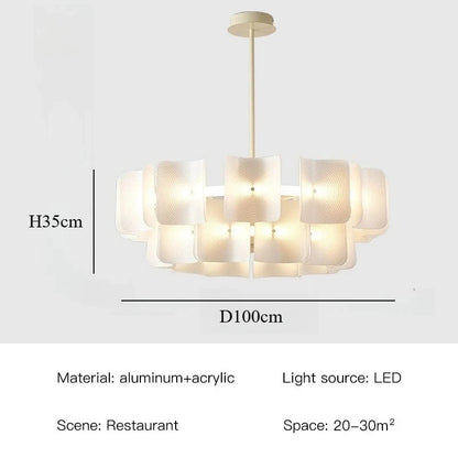 Suspension grand lustre blanc minimaliste Wabi Sabi en acrylique LED pour salon et hall