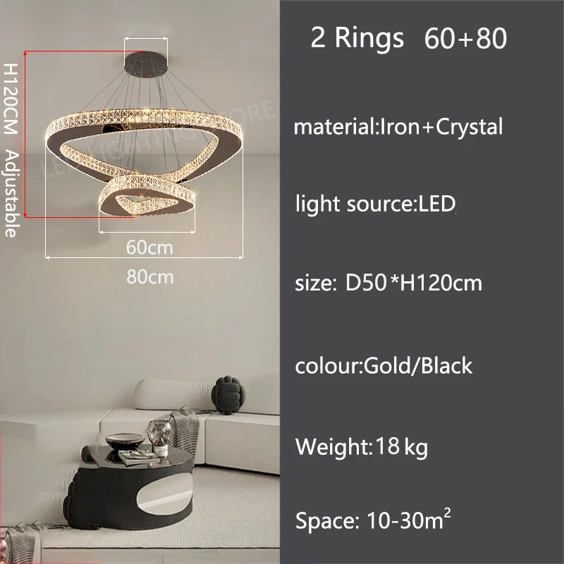 Lustre moderne en cristal pour salon et salle à manger, lumière chaude réglable