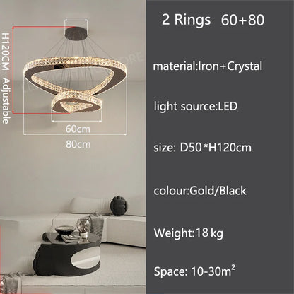 Lustre moderne en cristal pour salon et salle à manger, lumière chaude réglable