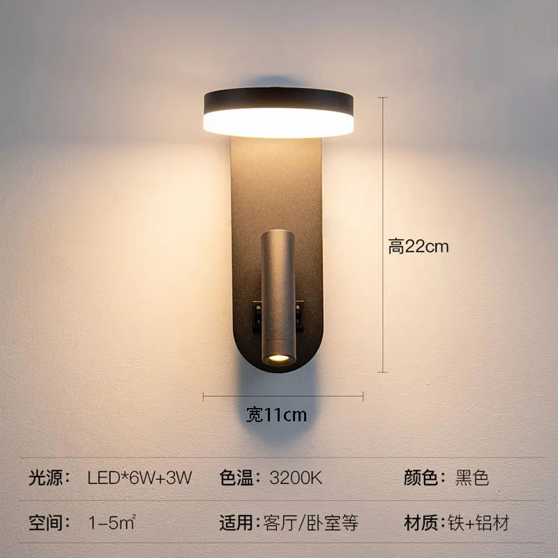 Applique Murale LED Design Moderne en Aluminium avec Interrupteur Rotatif Noir et Blanc