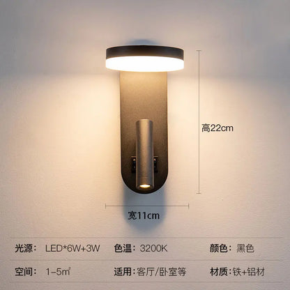 Applique Murale LED Design Moderne en Aluminium avec Interrupteur Rotatif Noir et Blanc