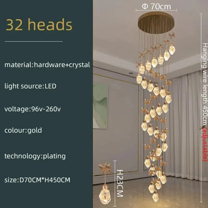 Lustre suspension moderne en cristal pour villa et salon avec LED dimmable