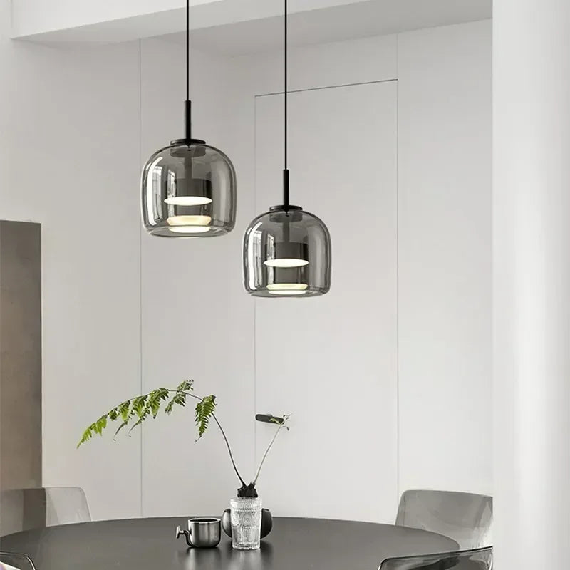 Suspension LED en verre design nordique, lumière chaude ambiance cosy