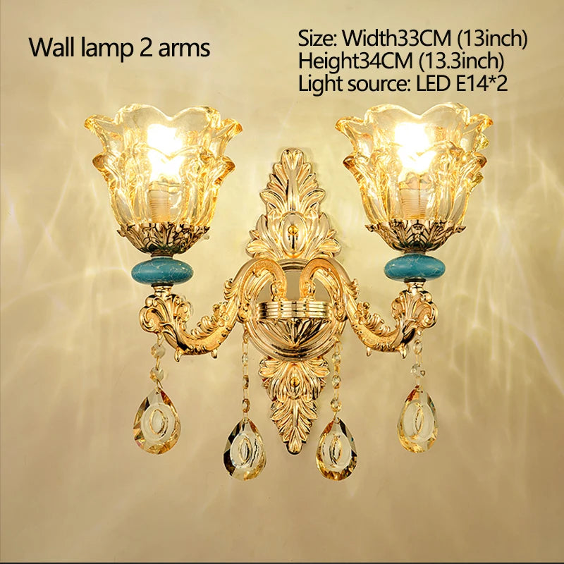 Lustre design européen en céramique et cristal, lumière chaude élégante