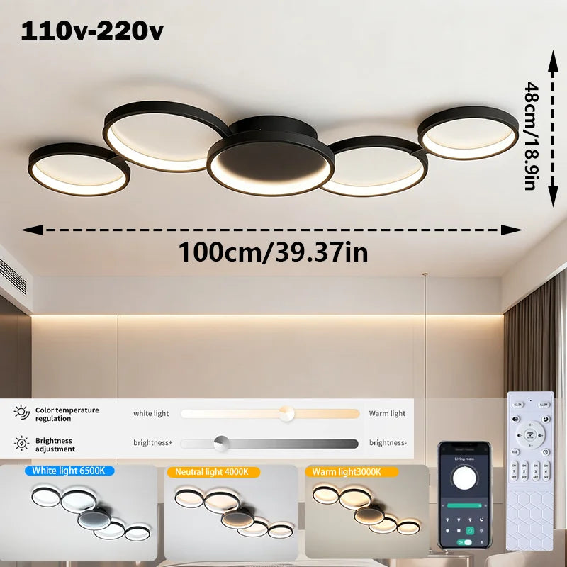 Plafonnier LED moderne 3 couleurs avec télécommande et application Bluetooth, lumière dimmable pour salon et chambre