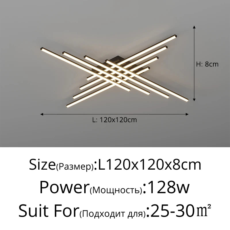 Plafonnier géométrique noir en fer pour salon et salle à manger, lumière variable