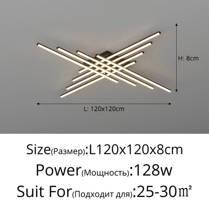 Plafonnier géométrique noir en fer pour salon et salle à manger, lumière variable