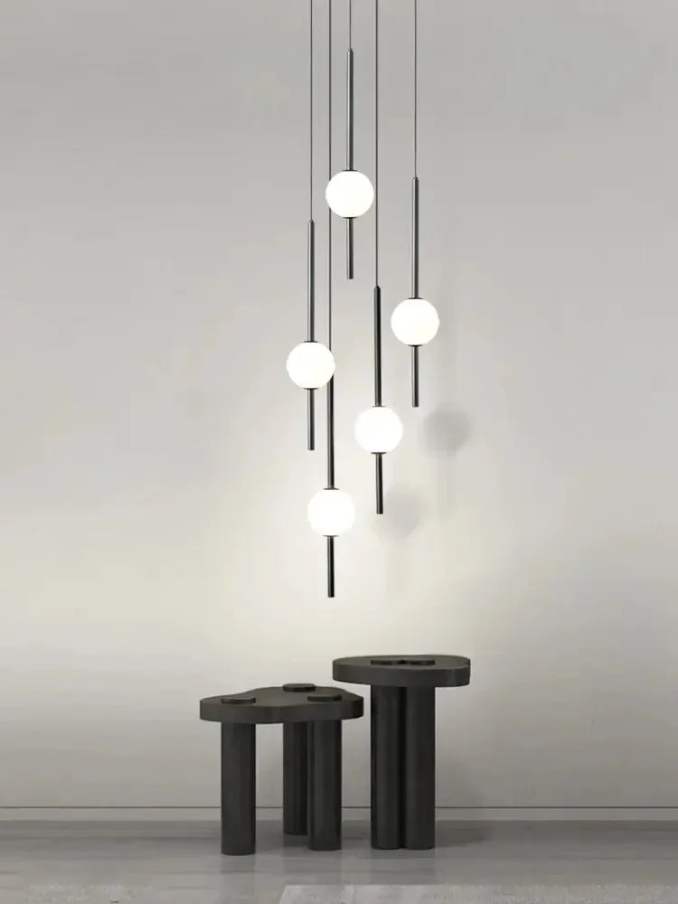 Suspension LED moderne pour escalier, lustre haute hauteur design métal