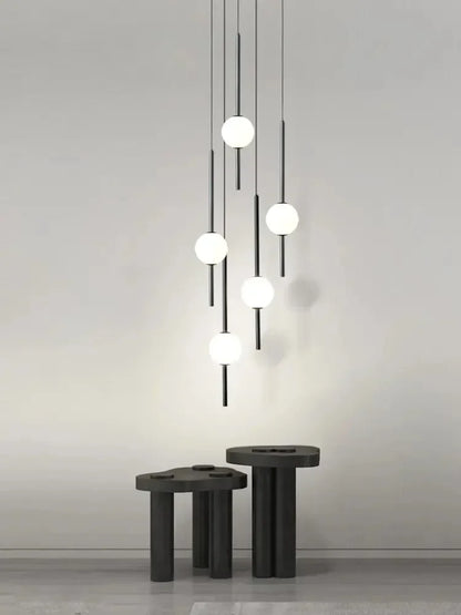 Suspension LED moderne pour escalier, lustre haute hauteur design métal
