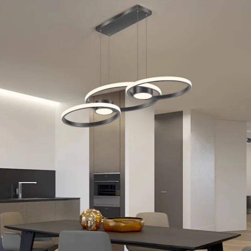 Suspension circulaire en aluminium moderne avec lumière LED chaude, pour salon et salle à manger