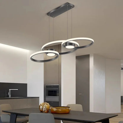Suspension circulaire en aluminium moderne avec lumière LED chaude, pour salon et salle à manger