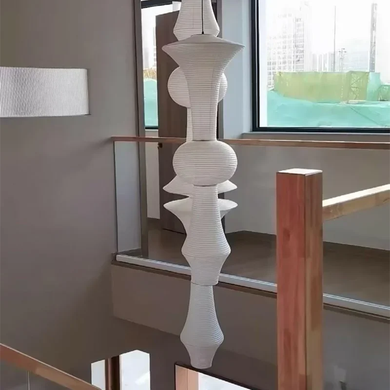 Suspension Akari en papier de riz blanc, lampe japonaise pour salle à manger et escalier