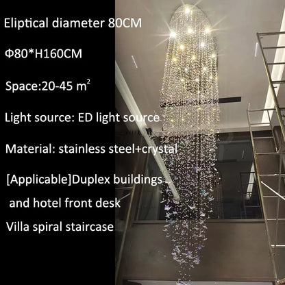 Lustre cristal K9 papillon design nordique pour salon et escalier