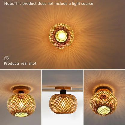 Plafonnier bambou intérieur E27 design artisanal ambiance blanc chaud