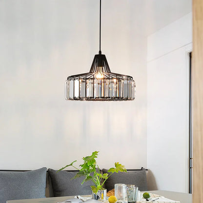Suspension LED en cristal noir et fer, design moderne nordique