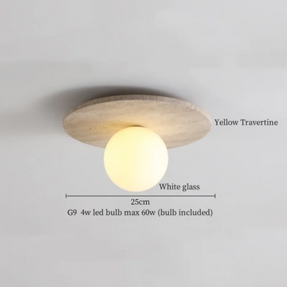 Applique Murale LED Japon Wabi Sabi en Travertin Jaune, Ambiance Chaleureuse