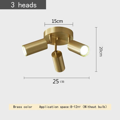 Plafonnier postmoderne en fer doré, 2-4 têtes orientables pour couloir et magasin