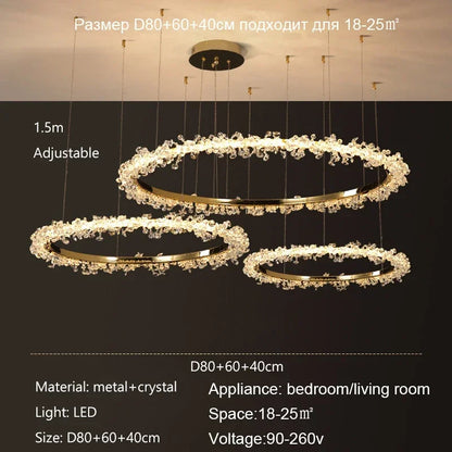 Suspension Lustre Cristal Nordique Moderne Anneau pour Salon et Chambre
