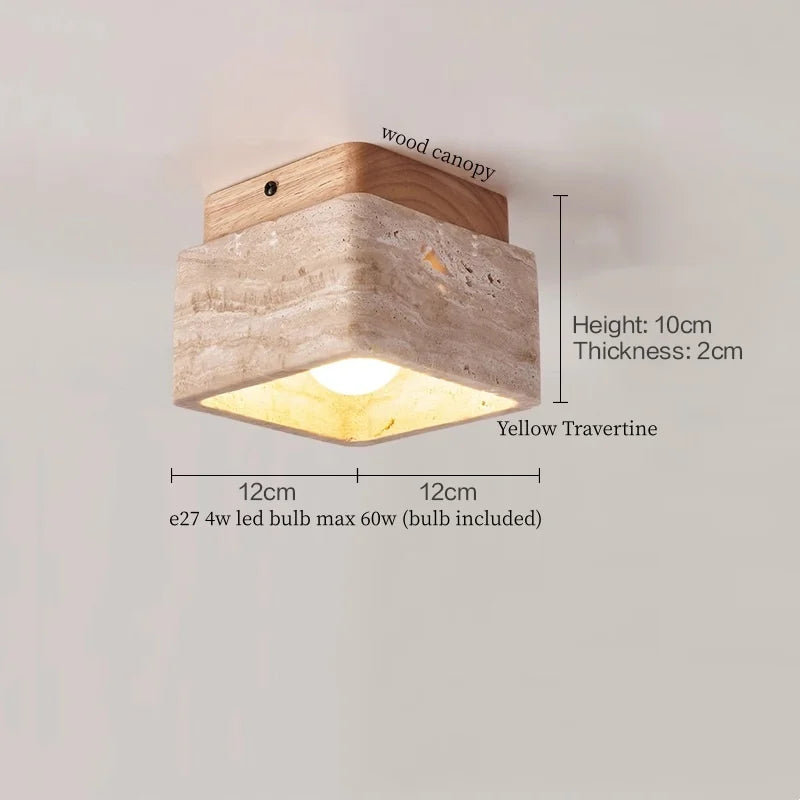 Applique Murale LED Japon Wabi Sabi en Travertin Jaune, Ambiance Chaleureuse