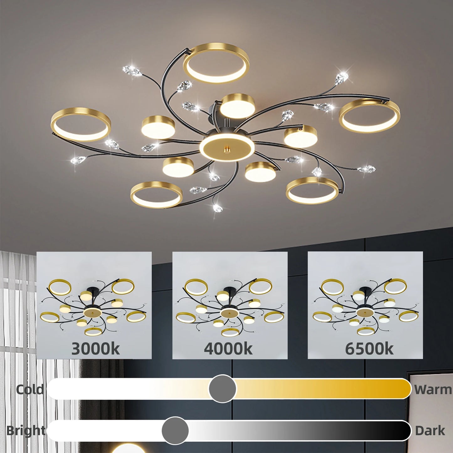 Plafonnier LED moderne nordique IRALAN avec télécommande, luminaire d’intérieur dimmable
