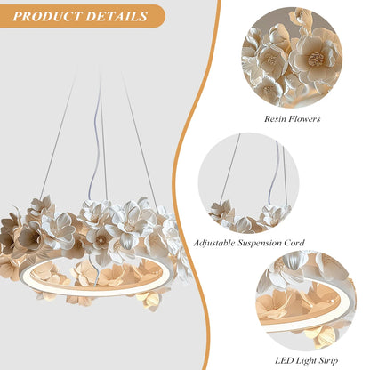 Suspension ronde florale en résine blanche crème à double couche pour salon et cuisine